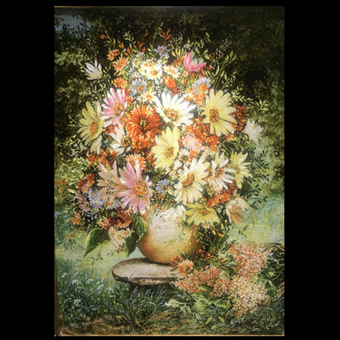 گل گلدانی بازمینه منظره بافت تبریز