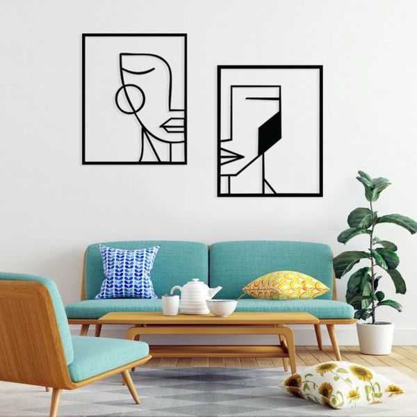 استیکر دیواری طرح صورتک مینیمال مجموعه 2 عددی