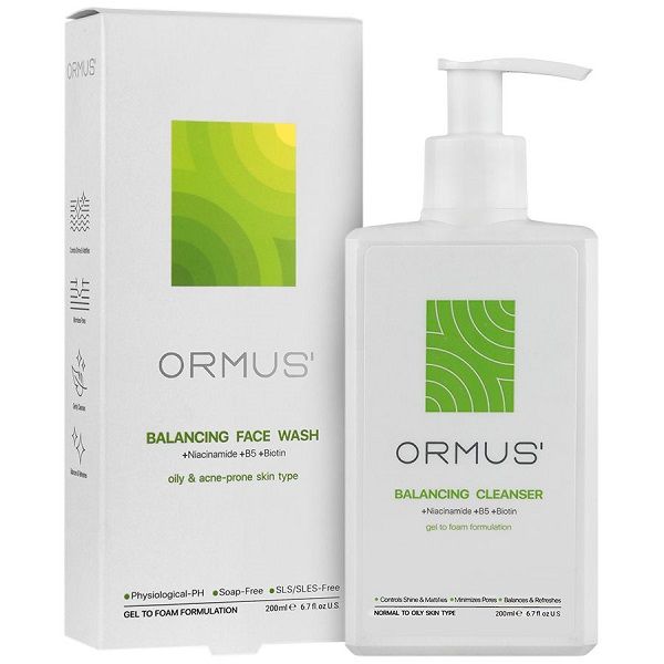 ژل شستشو صورت متعادل کننده پوست اورموس مدل نیاسینامد اسید آلاتوئین B5 مناسب پوست های چرب حجم 200 میلی لیتر