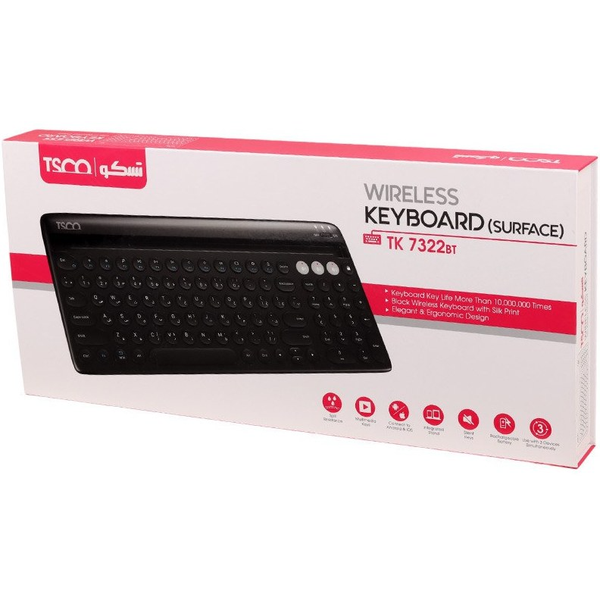 کیبورد TSCO 7322 بی سیم بلوتوث فلت سایلنت بدون موس