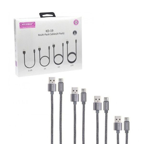 کابل تبدیل USB به USB - C کلومن مدل KD - 19 مجموعه 4 عددی