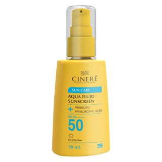 فلوئید ضد آفتاب بی‌رنگ سینره، 50 SPF، مدل PREBIOTIC، مناسب پوست‌های چرب با حجم 50 میلی‌لیتر، فاقد پارابن، محافظت‌کننده در برابر 