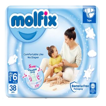 پوشک بچه مولفیکس مدل چسبی سایز 6 بسته 38 عددی