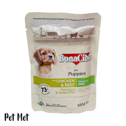 پوچ توله سگ بوناسیبو Puppies Chicken & Beef طعم مرغ و گوشت 100 گرم