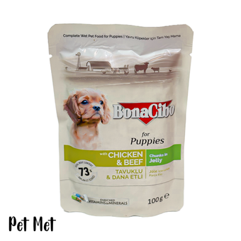 پوچ توله سگ بوناسیبو Puppies Chicken & Beef طعم مرغ و گوشت 100 گرم