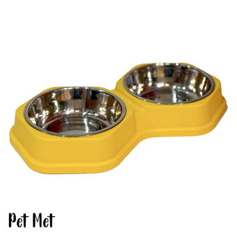 ظرف آب و غذا دوقلو 6 ضلعی استیل خارجی