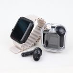 ست ساعت هوشمند دخترانه به همراه ایرپاد شیشه ای و ست جواهرات نگینی مدل WS x18 mini