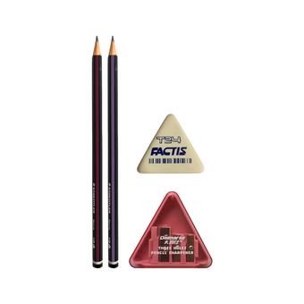 تراش مدل مخرن دار سه قلو طرح مثلثی به همراه مداد و پاک کن بسته 4 عددی