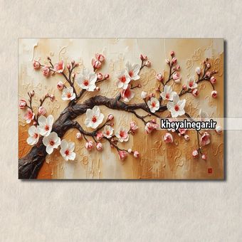 تابلوی شاخه درخت پر از شکوفه های رنگارنگ و زیبا _ کد C36