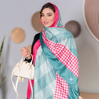 شال ابریشم توییل پیه دوپل سبز و سرخابی قرمز