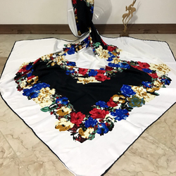 روسری ابریشم توییل وارداتی رز مشکی و سفید