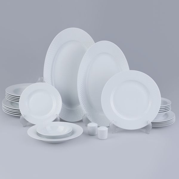 سرویس غذاخوری 28 پارچه چینی زرین ایران سری رادیانس مدل سفید درجه یک