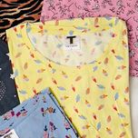 تیشرت نخی زنانه برند T&Your طرح بستنی | رنگ لیمویی روشن (خنک و تابستانی)