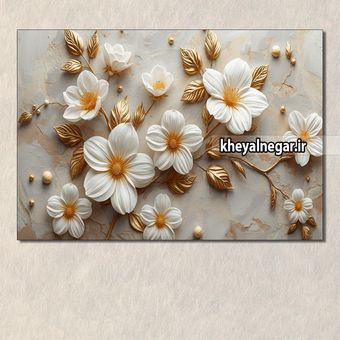 تابلو هنری لوکس شکوفه‌های سه بعدی سفید - کد C50