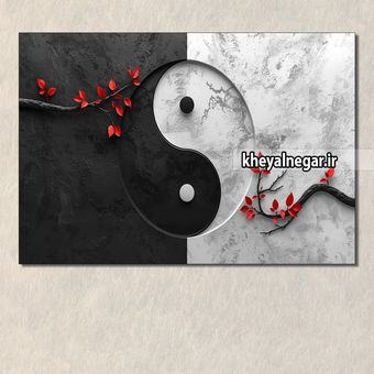 تابلو شاسی مدرن طرح یین و یانگ با شاخ و برگ درخت جاودانگی _ کد C52