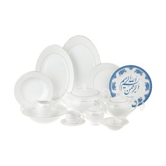 سرویس غذاخوری 102 پارچه چینی زرین ایران سری ایتالیا اف مدل سپید صدف درجه عالی