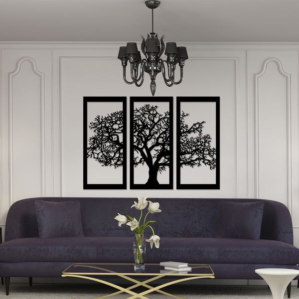 تابلو 3 تکه سالی وان مدل درخت ‌رنگ مشکی