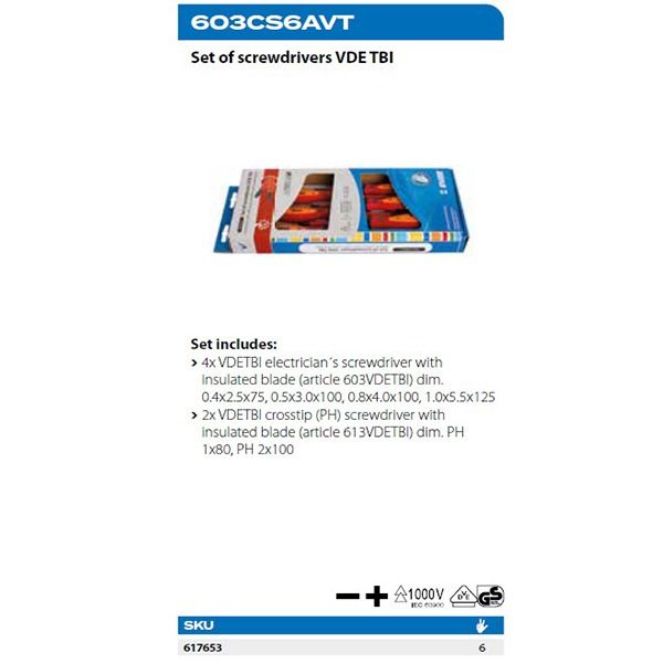 پیچ گوشتی عایق برق یونیور مدل 603CS6VDE-TBI بسته 6 عددی