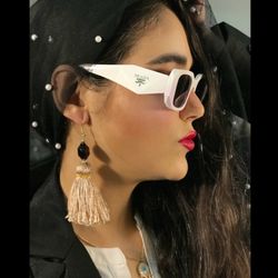 گوشواره منگوله بلند کرم قهوه ای