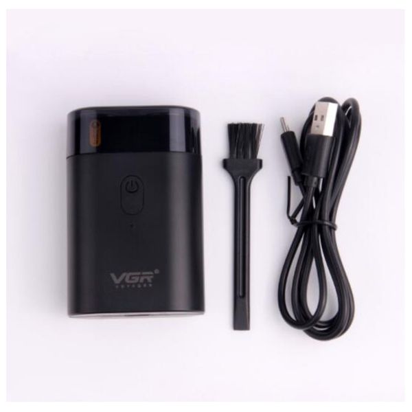 ماشین اصلاح موی صورت وی جی ار مدل 341، طراحی ارگونومیک، منبع انرژی با باتری، تکنولوژی اصلاح به صورت برش چرخشی، مدت زمان شارژ 60