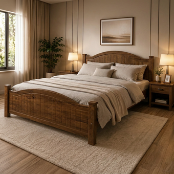 تخت خواب چوبی دونفره مدل وکیومی 1160 سایز 200×160 سانتی متر