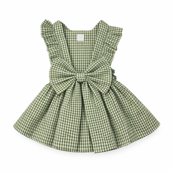 پیراهن حلقه‌ای سگ و گربه چهارخونه سبز | لباس مجلسی دخترانه