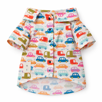 پیراهن آستین‌دار سگ و گربه طرح ماشین | لباس پسرانه نژاد کوچک