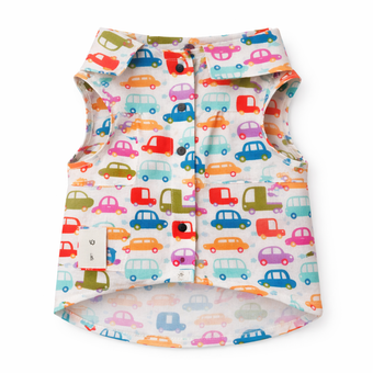 لباس سگ و گربه مدل پیراهن حلقه‌ای جلو دکمه طرح ماشین | پیراهن پسرانه پت