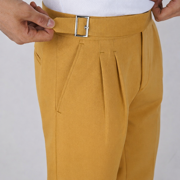 شلوار پارچه ای نیم بگ ZARA مدل بغل سگک – رنگ خردلی