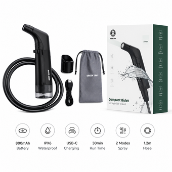 بیده مسافرتی گرین لاین مدل Compact Bidet | خودشور شارژی قابل حمل Green Lion GNCMTBDTSPY