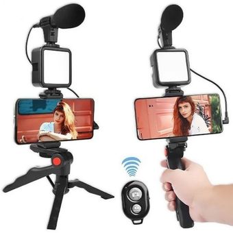 کیت ضبط ویدیوی دوربین AY-49 به همراه میکروفون، سه پایه کوچک، چراغ LED و گیره