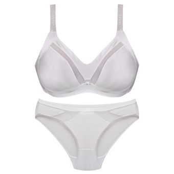 ست شورت و سوتین زنانه پانیذ مدل ساتن وسط توری بدون فنر کد 4648 رنگ سفید