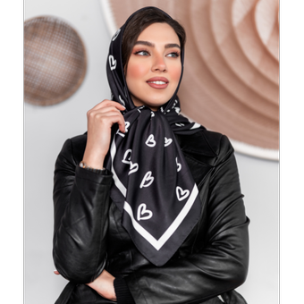 روسری ابریشم توییل قلبی مشکی سفید قواره صد