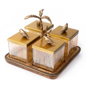 بانکه گلدکیش مدل گلدن برد کد GK829418 بسته 4 عددی به همراه سینی