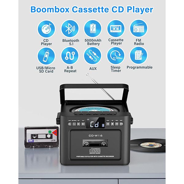 پخشکننده سیدی بومباکس 2025 کاست خور ،پخش کننده موسیقی مدل CD-W16