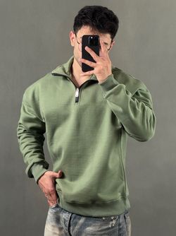 نیم زیپ سه نخ بیسیک سبز کاهی