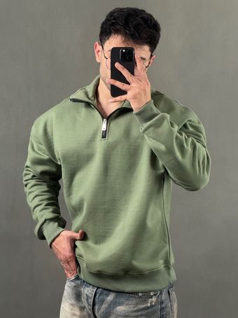 نیم زیپ سه نخ بیسیک سبز کاهی