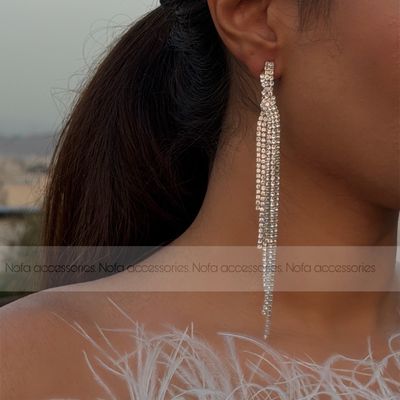 گوشواره جواهری آویزی بلند کد 004