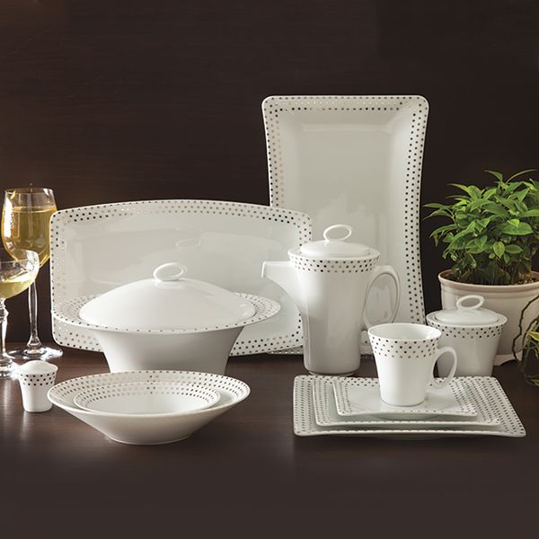 سرویس غذاخوری 97 پارچه چینی زرین سری وینچی مدل اسپاتی پلاتینی درجه یک