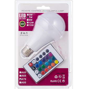 لامپ 7وات RGB با ریموت کنترل با قابلیت تنظیم 16 رنگ و رقص نور