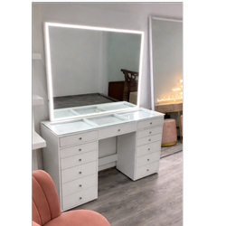 میز آرایشی ، آرایش 13 کشو مدل کیارا با آینه بک لایت MDF