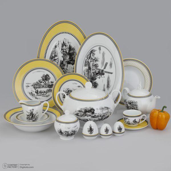 سرویس چینی 102 پارچه غذا خوری چینی زرین ایران سری ایتالیا اف مدل ویلیج درجه یک