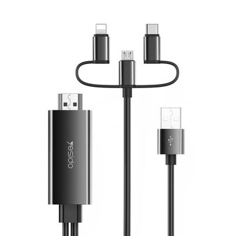 کابل تبدیل HDMI به لایتنینگ / Micro USB / USB-C یسیدو مدل HM05 طول 1.8 متر