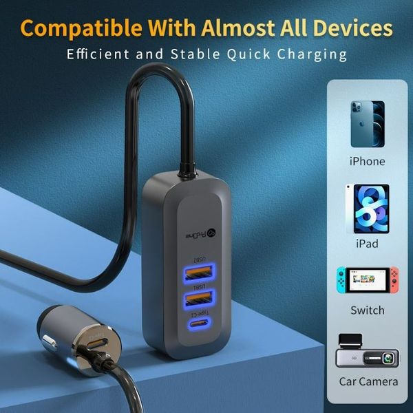 "شارژر فندکی 100 وات پرووان مدل PCG23 – فست شارژ + دو پورت USB و Type-C"