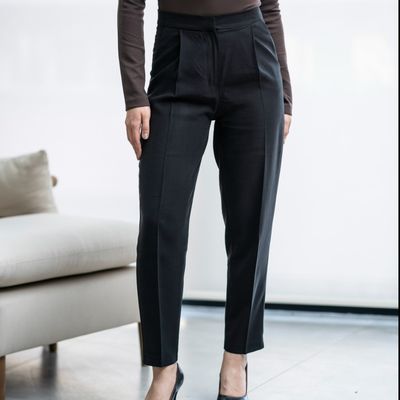 شلوار پیلی‌دار کتان مشکی