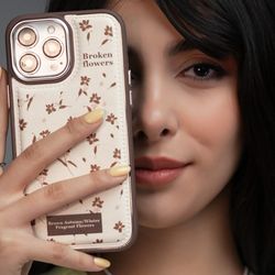 قاب موبایل آیفون گل چهارفصل فرگننت چرمی + استندقلبی