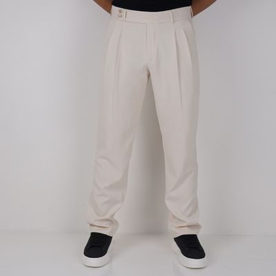 شلوار پارچه ای رگولار هرمس مدل کمر ایتالیایی دو دکمه - رنگ خامه ای