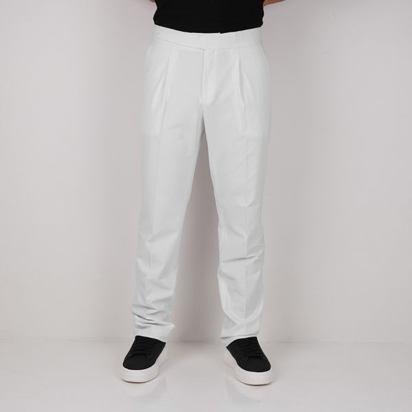 شلوار پارچه ای نیم بگ ZARA مدل سه دکمه - سفید