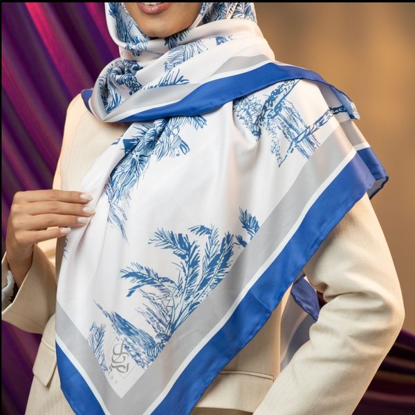 روسری طرح جنگل ایرانی آبی