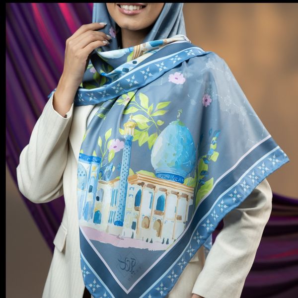 روسری طرح شاهچراغ  شیراز رنگ آبی